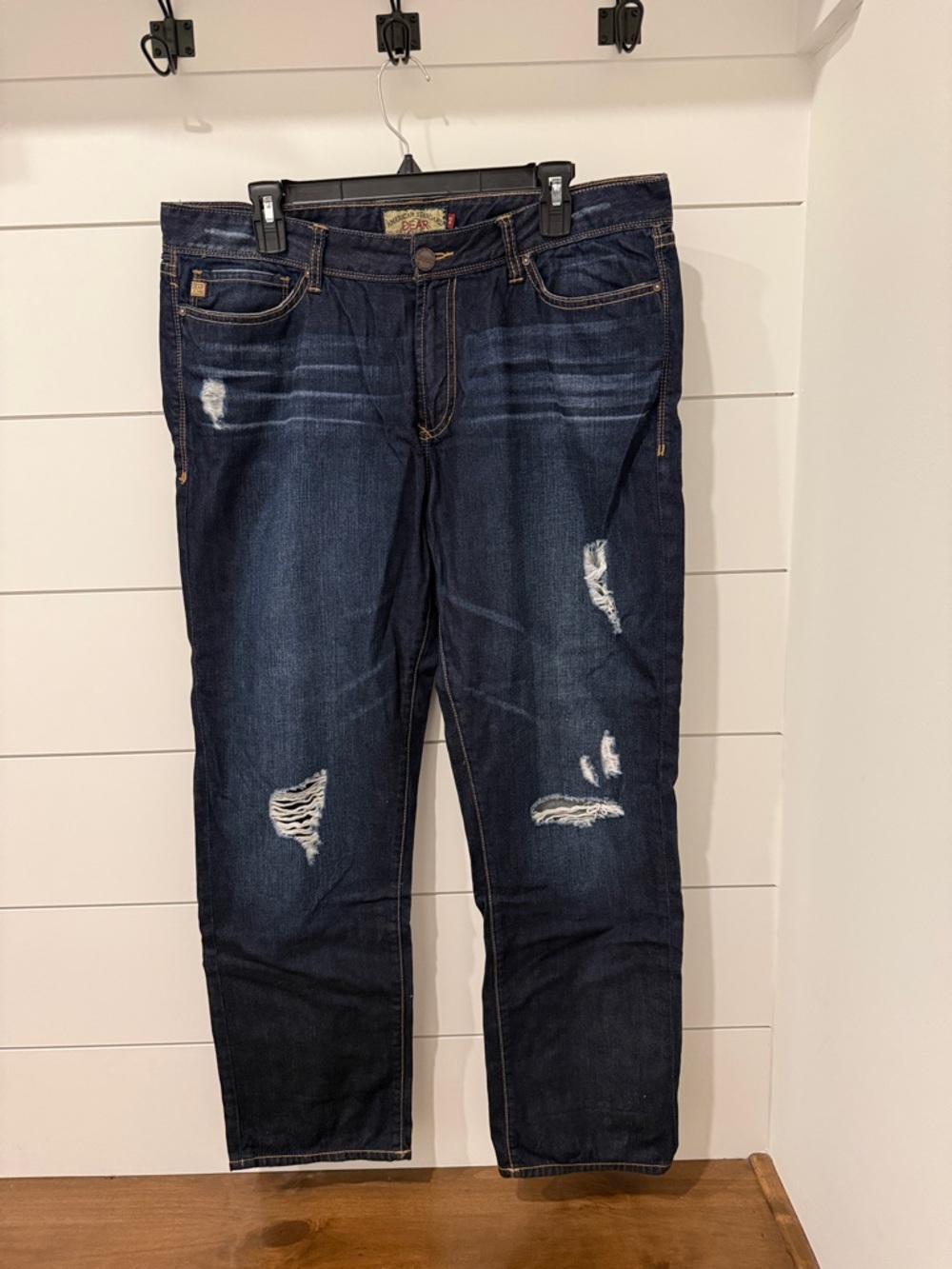 Dear John Dark Blue Straight Jeans with Distressed Rips size 32